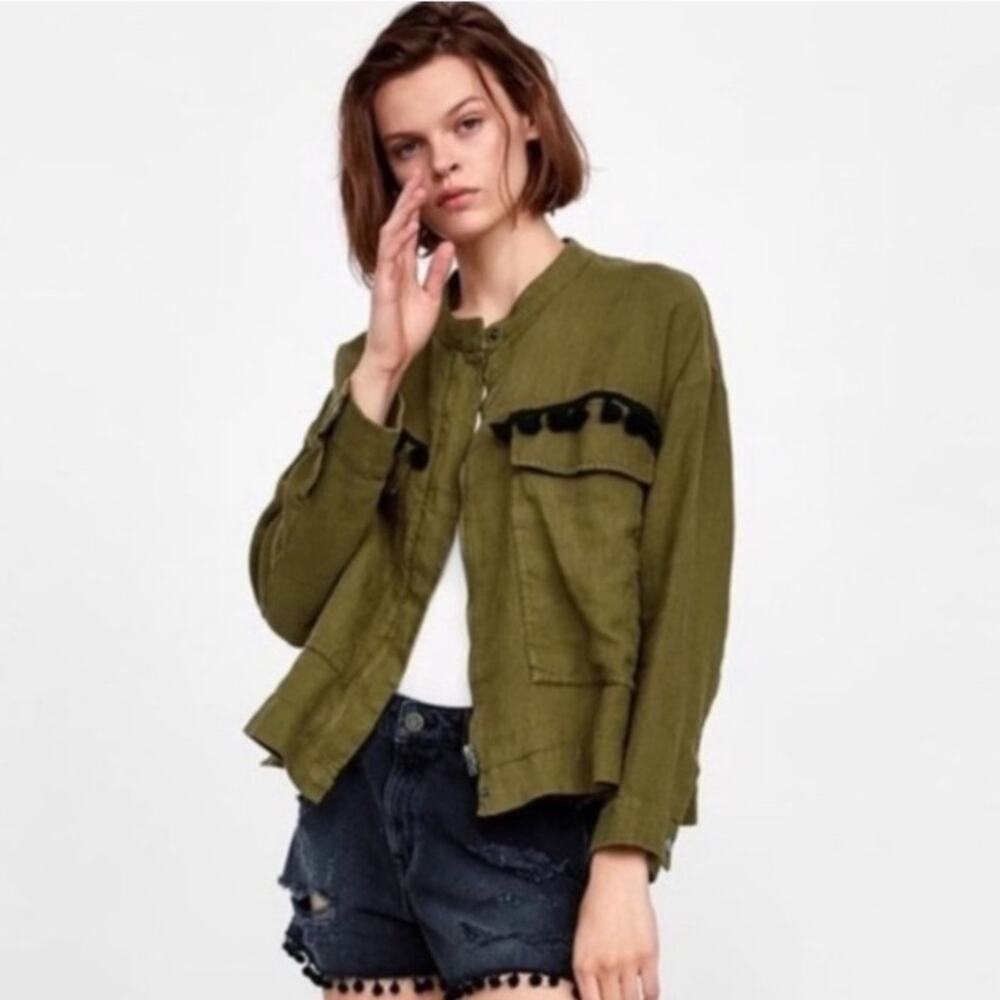 NWT Zara utility army green tassel utility jacket sz Small